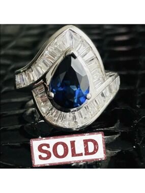 🎉Sold🎉 Sapphire & White Diamonique Sterling Silver Cocktail Ring